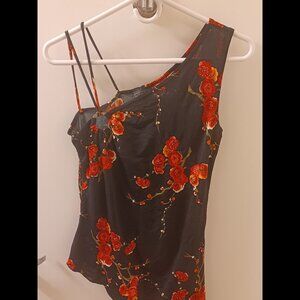 Sheer Black & Rose Patterned VIXEN Top w/ Spaghetti Straps